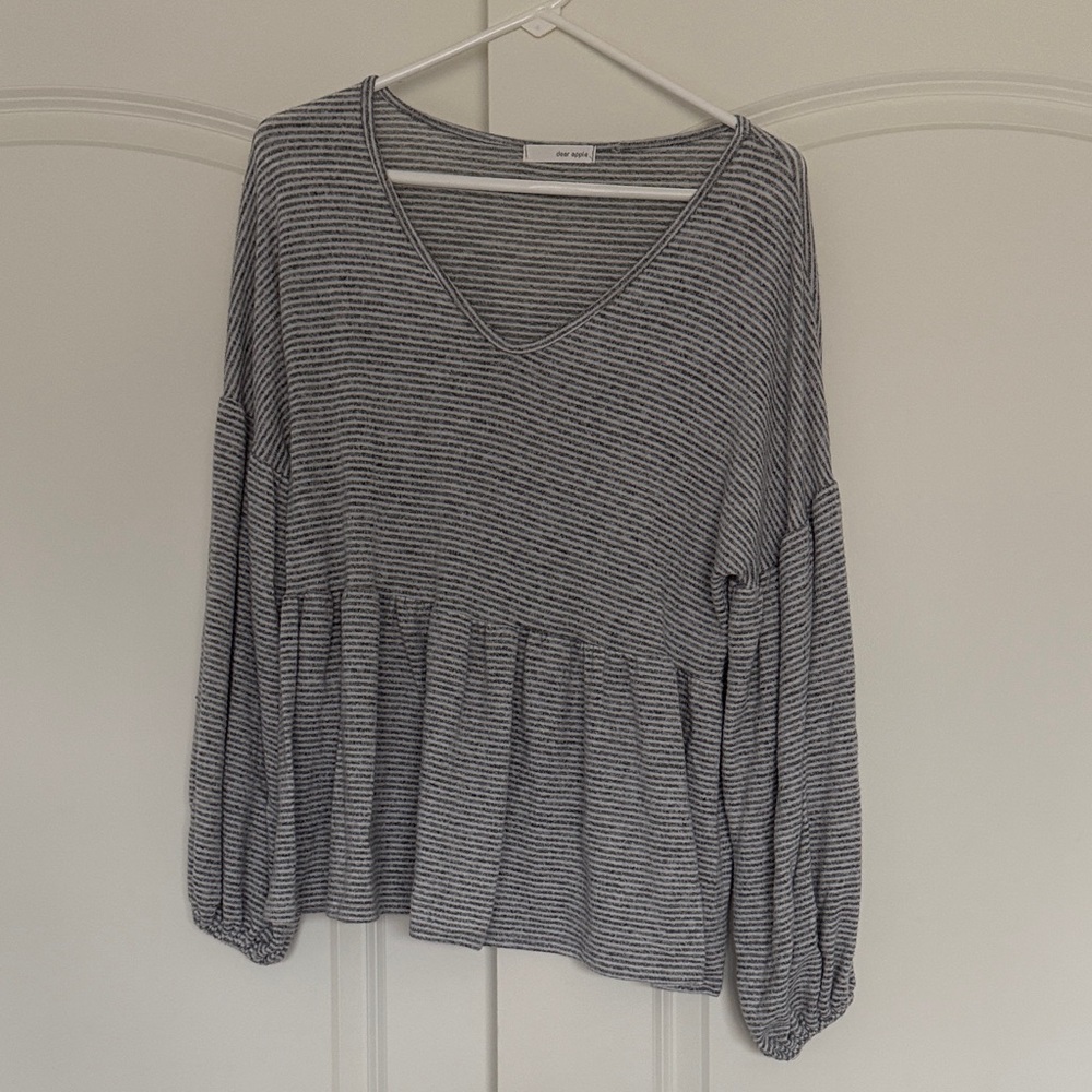 Casual V-Neck Striped Blouse